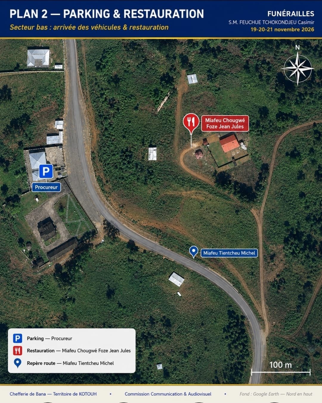 Plan du secteur bas : parking et restauration
