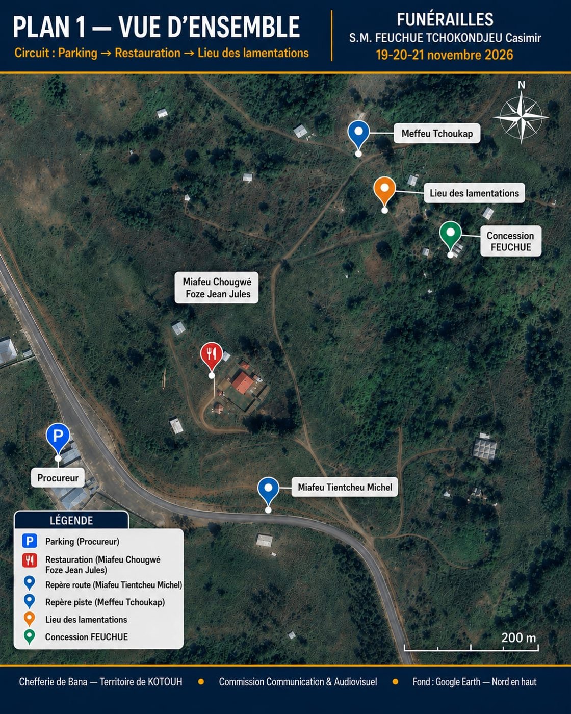 Plan d'ensemble — circuit Parking, Restauration, Lieu des cérémonies à KOTCHOU